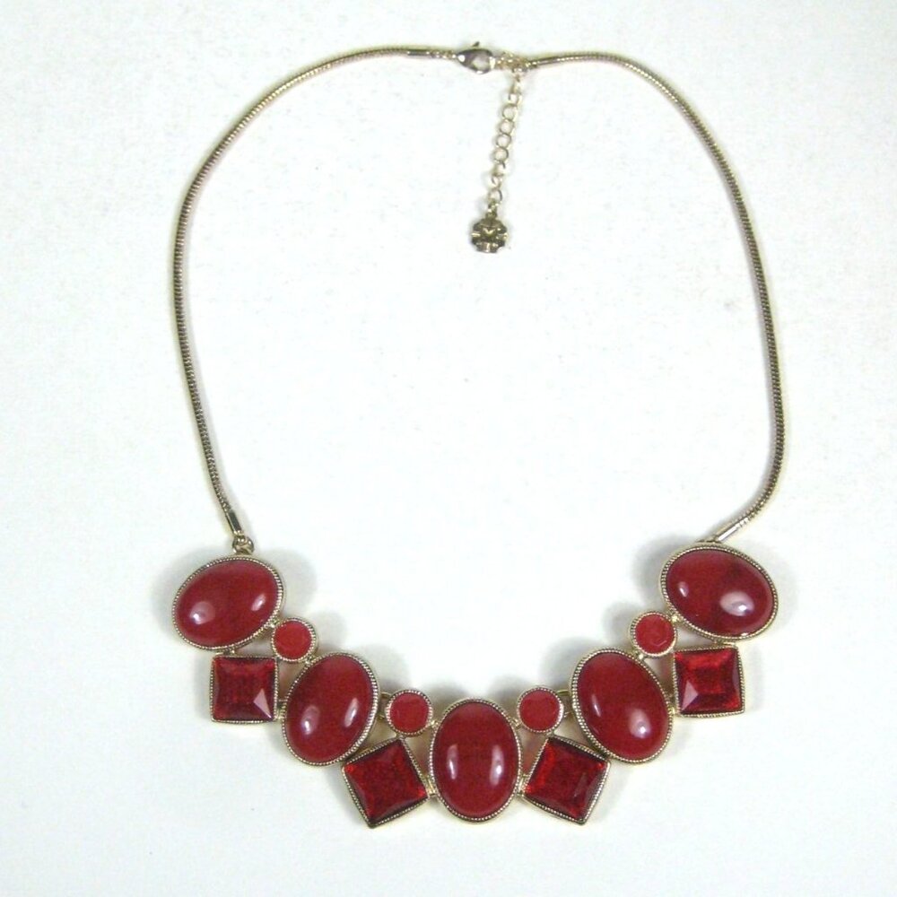 Monet Bib Plastic Cabochon Goldtone Necklace Adjustable Clasp Statement 18 inch
